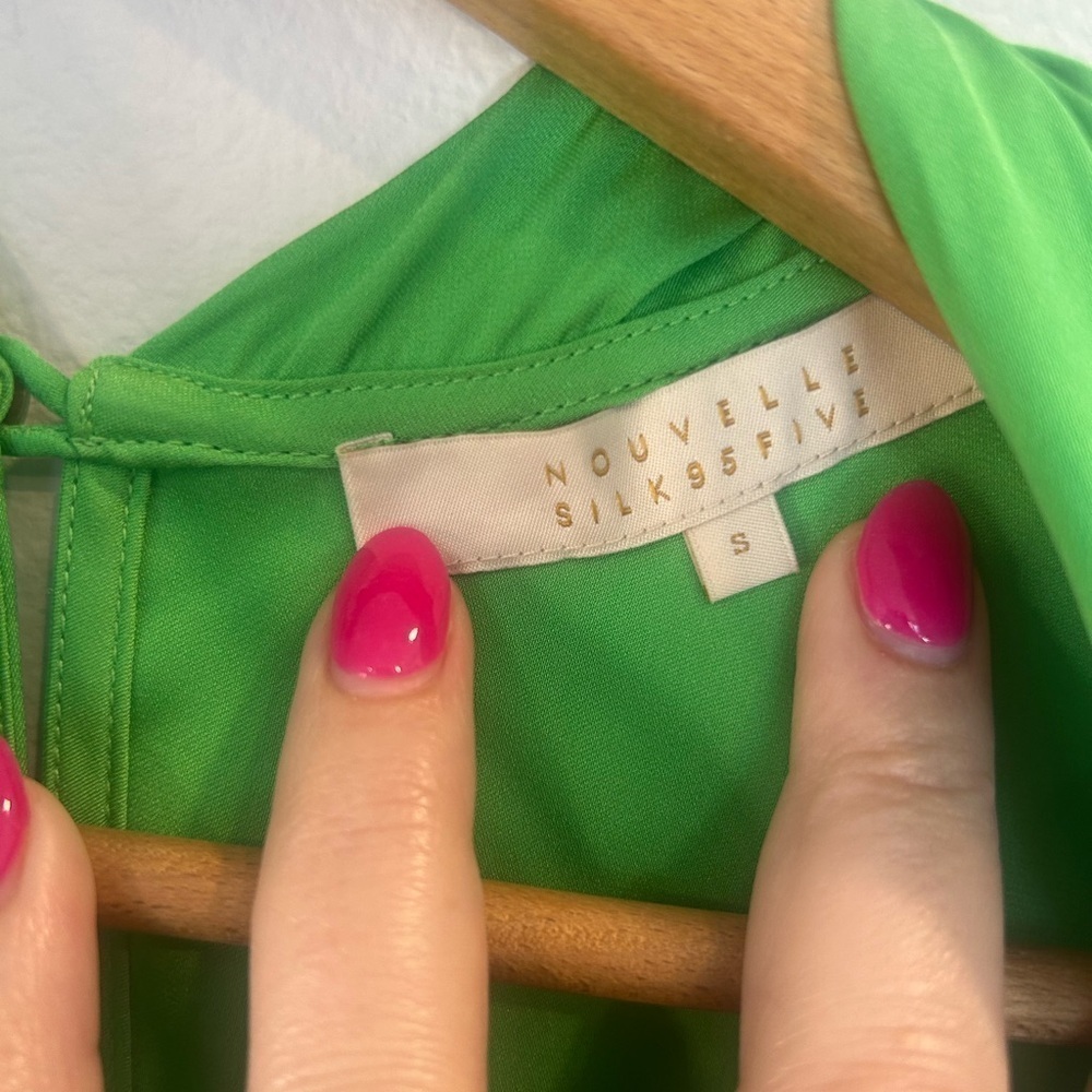 NOUVELLE SILK95FIVE Costantia Silk Maxi Dress Green Tie Keyhole Quiet Luxury S - Picture 13 of 13